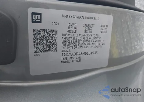 2022 Chevrolet Corvette Stingray Rwd 1Lt из США, поврежденный, VIN 1G1YA3D43N5104936